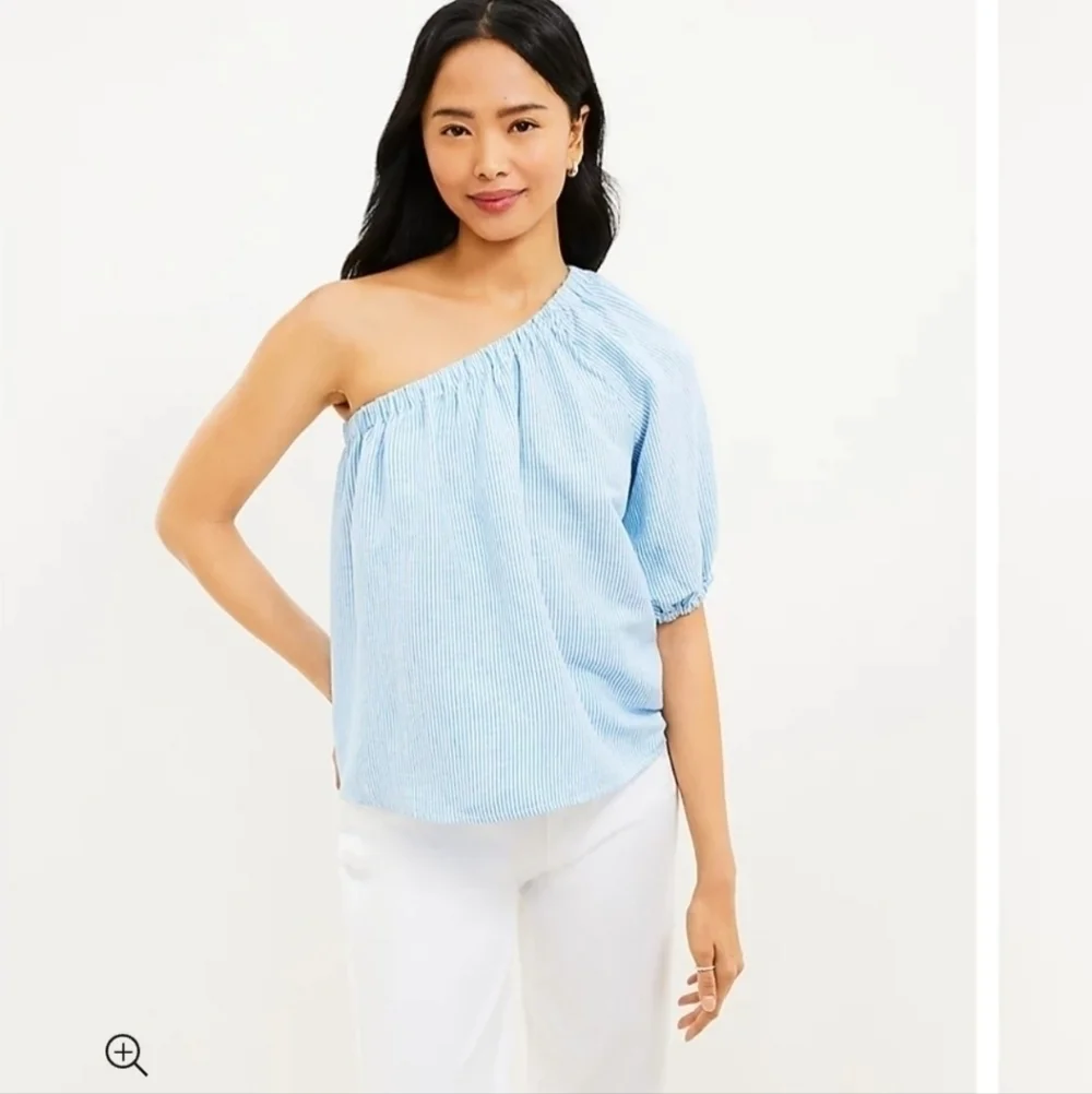 Loft Striped One Shoulder Linen Blend Blouse Size Small NWT
